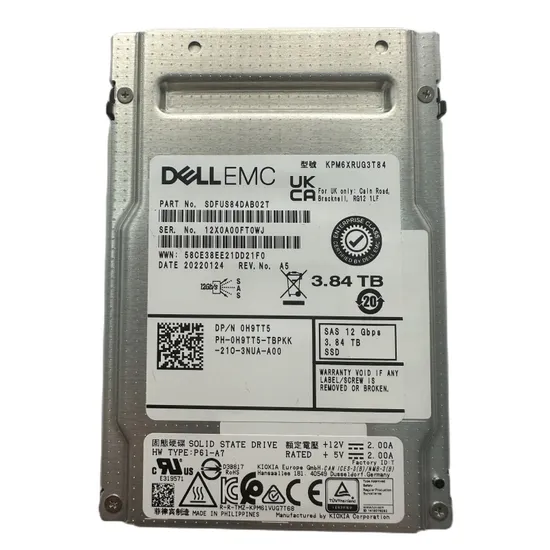 DELL 3.84t Sas 24G Cache Read Intensive Ri SSD Drive Hard Disk for Server 
